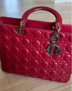 Dior Red Quilted Leather Satchel with Charm