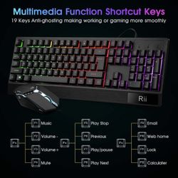 RGB Gaming Keyboard and Mouse Combo ,Wired Mechanical Feel 3-LED Backlit Keyboard,104 Keys USB Ergonomic Wrist Rest Keyboard,6 Button RGB Mouse for Wi