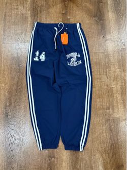 Navy blue and white Youngla track pants size medium