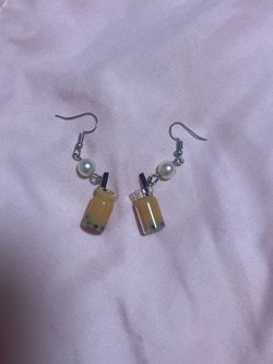 Bubble Tea Dangle Earrings with Pearl Beads
