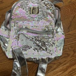 Pink Silver Girls Backpack Glitter Bag