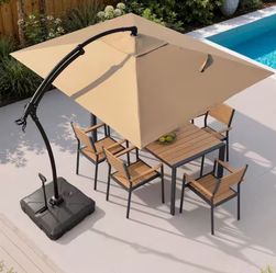 9 ft. x 11 ft. Aluminum Cantilever Offset Hanging 360° Rotation Tilt Patio Umbrella in Tan
