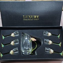 Enamel Lotus Flower Mini Wine Glasses Set