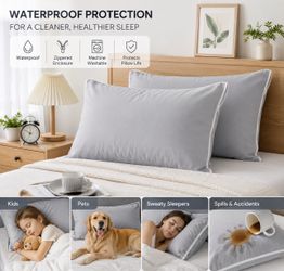 Waterproof Pillow Protectors – 2 Pack | Soft Brushed Fabric & Zippered Closure(wholesale is available