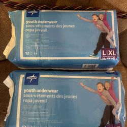 Medline Drytime Disposable Protective Youth Underwear, Large/XL, 12 Count (2-Packs 