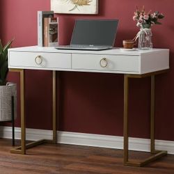 Brand New! 42.13 in. White Wood and Metal 2-Drawer Writing Desk If1440