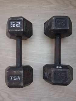 30$ for both..25lb cast iron hex dumbbells...