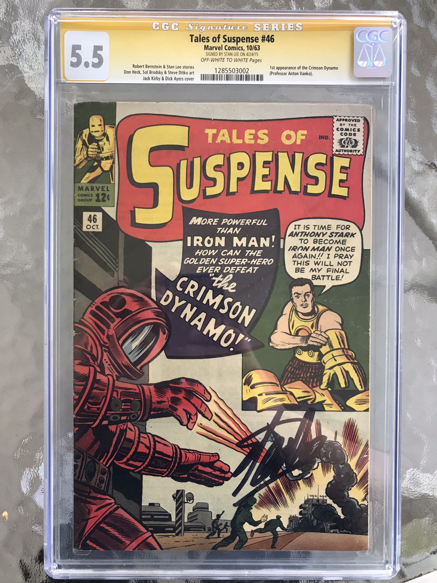 Tales of Suspense #46 (1963) CGC 5.5 — O/w to White; Stan Lee Signed (SS)