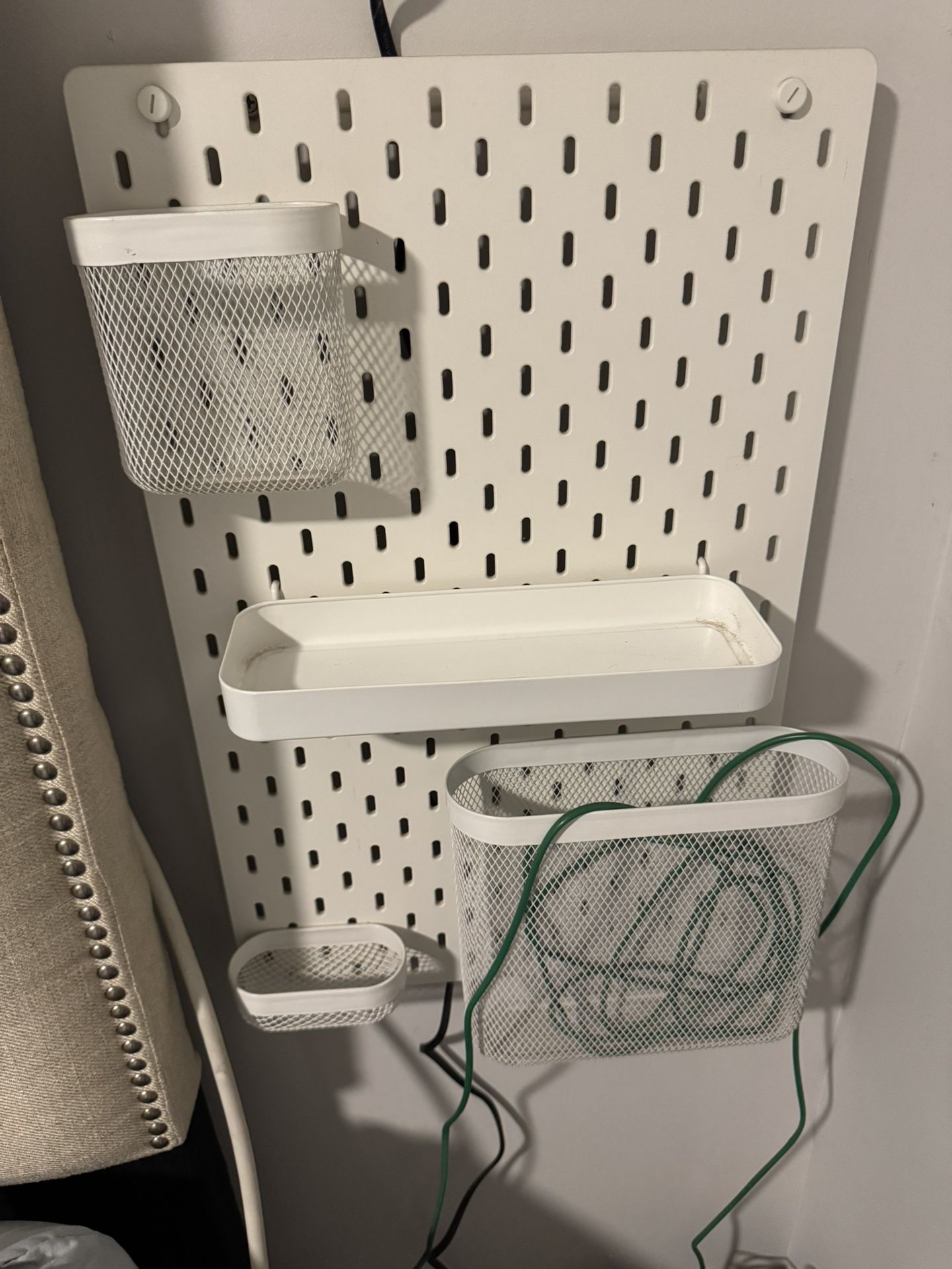 Wall Hanging Pegboard - IKEA Skadis- White With Shelf / Basket Accessories
