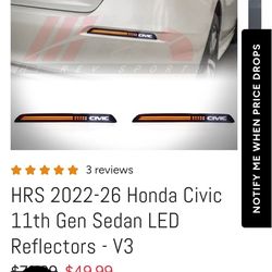 2022-2026 honda civic led reflectors red color