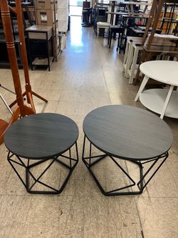 VASAGLE Small Round Coffee Table w/ Steel Frame Set of 2 - Charcoal Gray and Ink Black