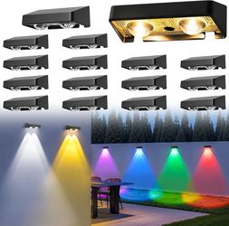 ES13 $20  Solar Fence Lights Outdoor 16 Pack, 50 LM 11 Modes & 9 Colors Solar Lights with Brighter LED Focus Lens Waterproof IP65 for Wall Backyard De
