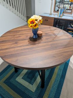 47" Wooden Dining Room Table and Rug (OBO)