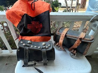 2 vintage leather motercycle  saddles and backpack