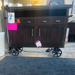 Rustic Wood Kitchen Island / Bar Cart with Wheels