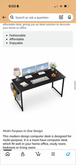 Study Computer Desk 55" Home Office Writing Desk, Modern Simple Style PC Table, Black Metal Frame