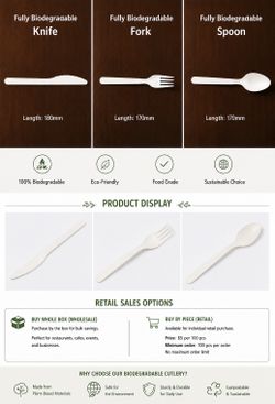 LiveEco Tall Compostable Disposable Forks, Spoons and Knives Bulk Pack