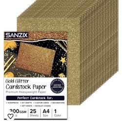 SANZIX 25 Sheets Gold Glitter Cardstock - 110lb. 300 GSM - 8.2 x 11.7 Inch Heavyweight Glitter Paper Cardstock for Cricut,