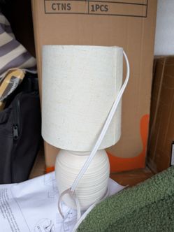 Modern Ribbed Ceramic Table Lamp with Fabric Shade set of 2