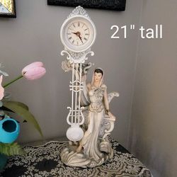Antique Aquarius Woman Large Clock Statue