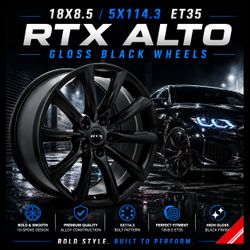 🔥 18x8.5 5x114.3 RTX ALTO GLOSS BLACK WHEELS 🔥