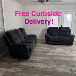Free Curbside Delivery! Grey Couch And Loveseat Set With Recliners