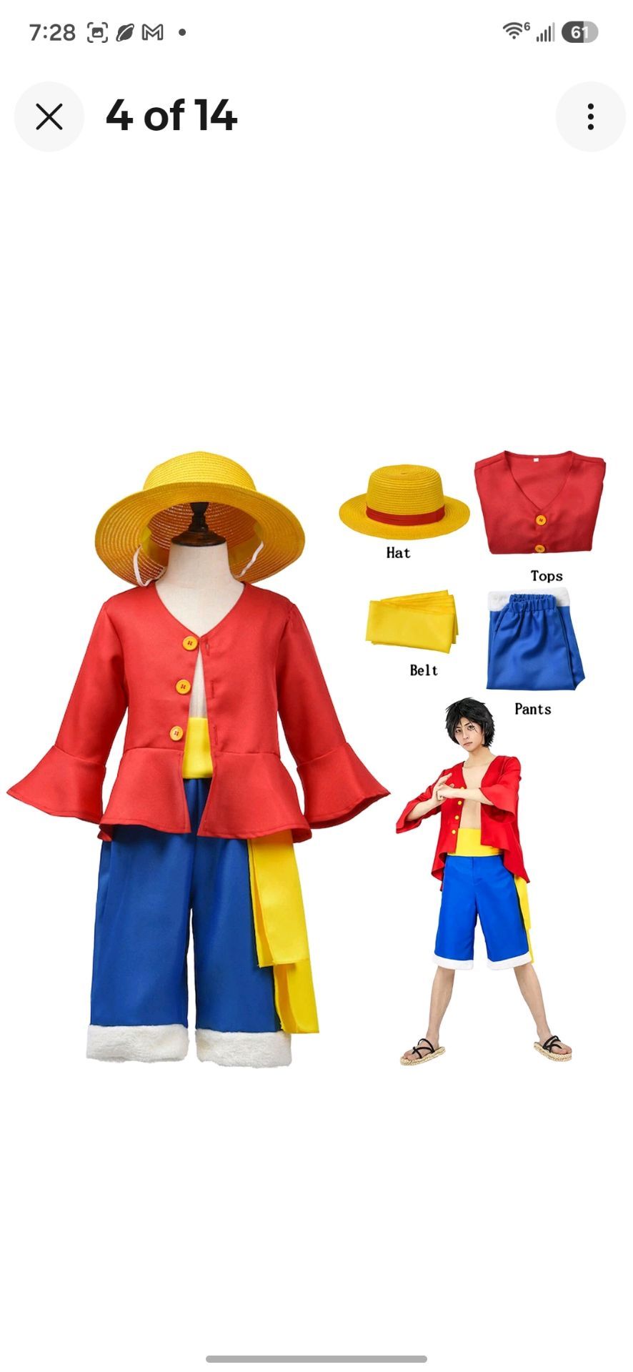 Monkey D. Luffy Cosplay Costume Set for Sale in El Monte, CA - OfferUp