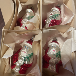 Vintage Polish Mercury Glass Santa ornament set