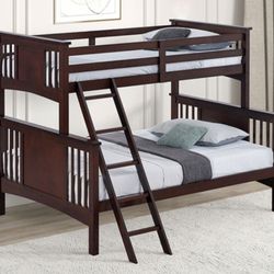 Brand New Espresso Twin Over Full Bunk Bed 