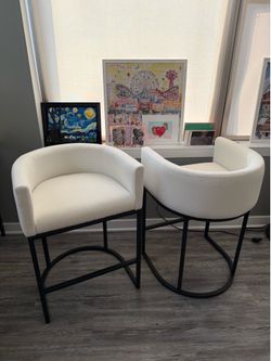 Brand New Set of 2 Cream White Upholstered Counter Height Bar Stools