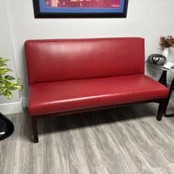 Red Leather Loveseat With Side Tables