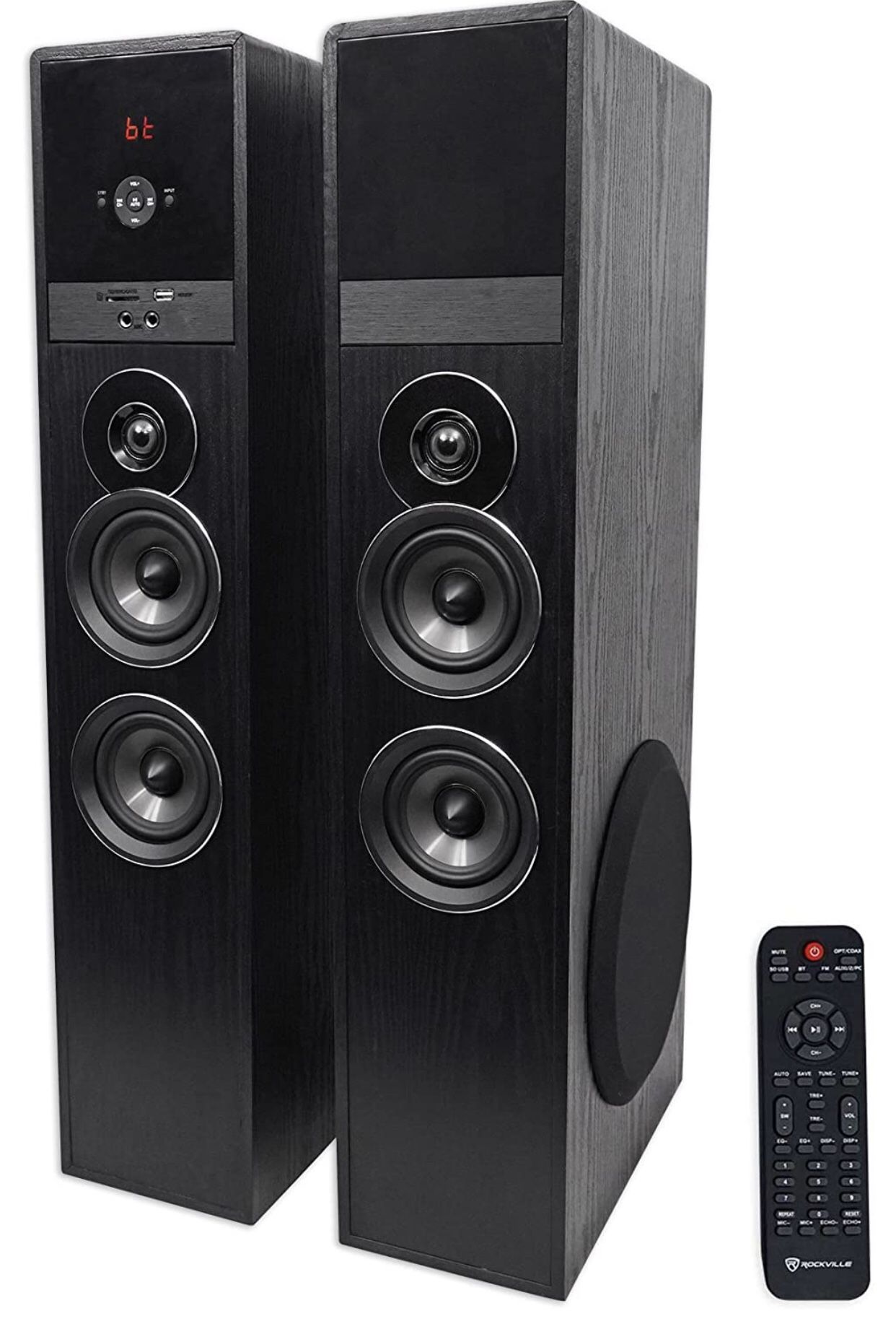 Rockville TM80B Black Home Theater System Tower Speakers 8" Bluetooth