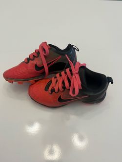 Nike Kids Salmon and Black Cleats with Pink Laces 12C