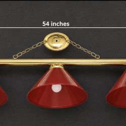 54” 3-Light Pool Table / Billiard Light – Red Shades & Polished Brass