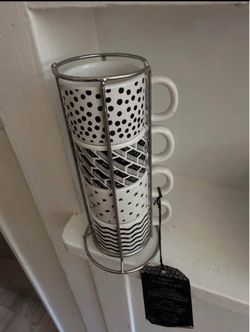 Set of 4 Stackable Cappuccino/Espresso Mugs with Metal Stand