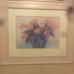 Flower pot with wooden frame picture