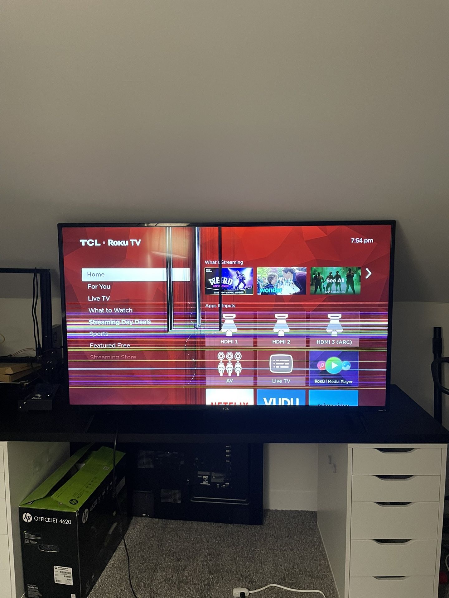 55 Inch Cracked TCL Roku Smart Tv