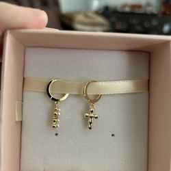 18 K Gold Plated Hoop Cross Earrings 