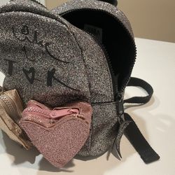Zara Girls Glittered Backpack With Two Decorative Zipped Front Pockets, 9x9”