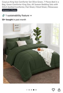 New CozyLux King size 7 piece comforter set. Sage green