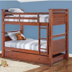 Twin Over Twin Bunk Bed With Trundle And 3 Mattresses