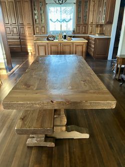 Custom Hemlock Fir Trestle Dining Table & Bench