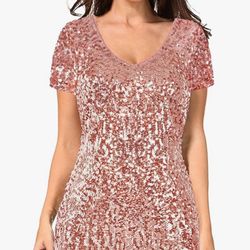 Rose Gold Dress Sequins Size Large Wedding Party Christmas New Year Birthday Dress Size large 