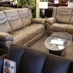 Brand New Gray Fabric Manual Reclining Sofa + Loveseat 2PCs Set