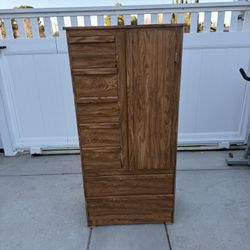 Oak Armoire with Door and 7 Drawers. 36x17x62H