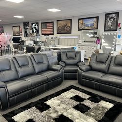 2PC Black Leather Sofa & Loveseat w/ FREE Recliner 