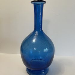 1950’s Large Pilgrim Cobalt Blue Crackle Glass Bottle/Vase (Weighs 3 1/2 Lbs)
