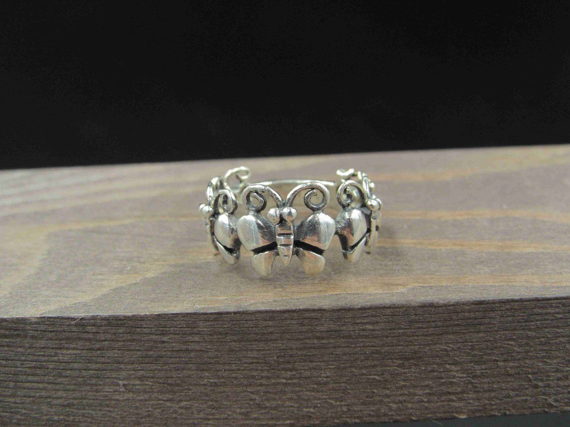 Size 7.5 Sterling Silver Multiple Butterfly Band Ring Vintage Statement Engagement Wedding Promise Anniversary Bridal Cocktail