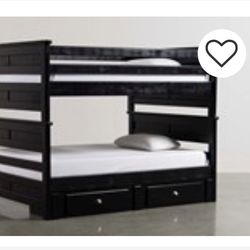 Full Over Full Black Wooden Bunk Bed. 
