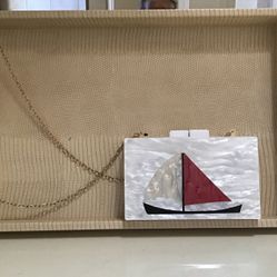 Clutch Purse By Jessica McClintock (sailboat Lucite Minaudiere) 2009 Edition New